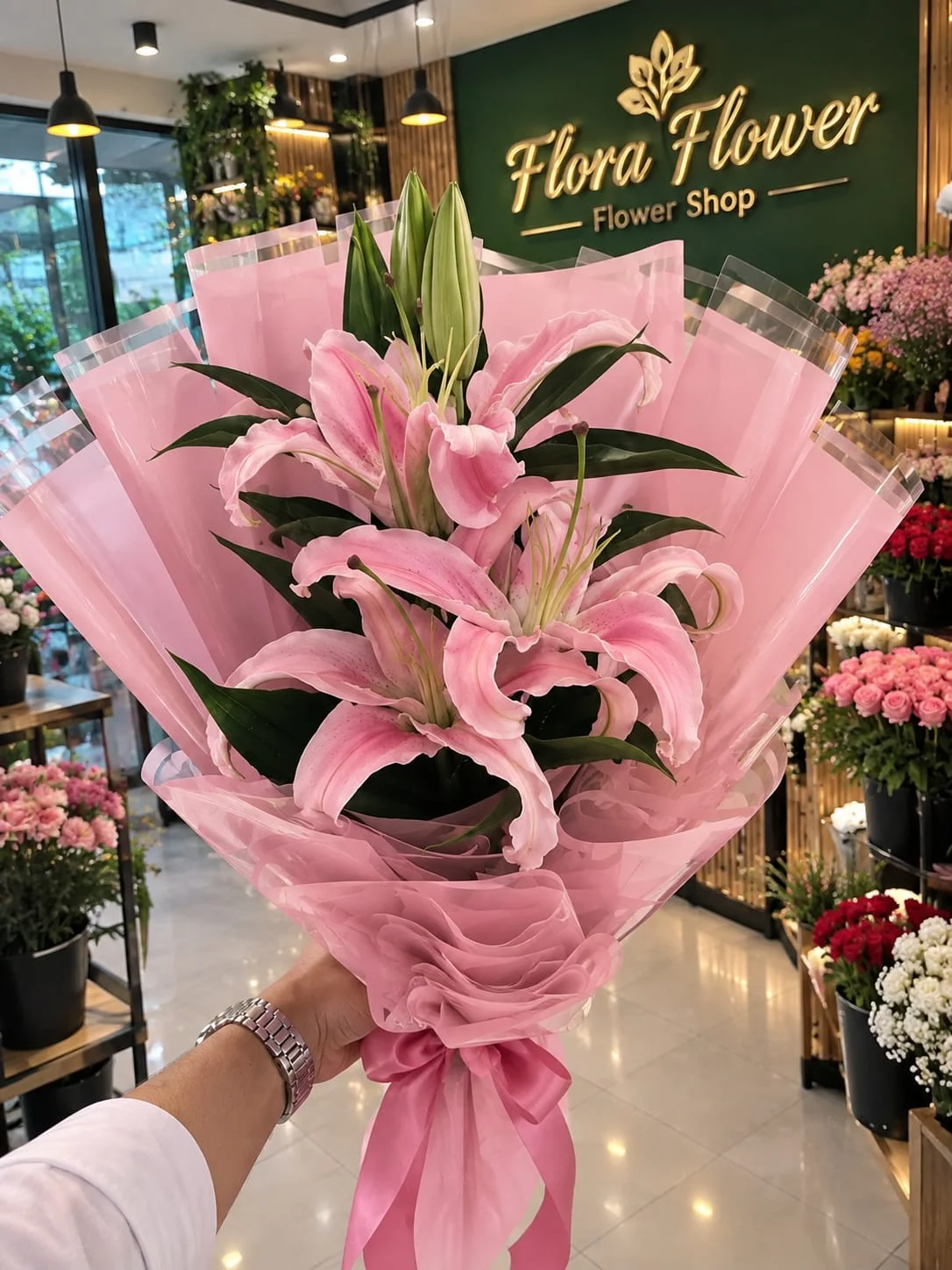Blush Pink Oriental Stargazer Lily Bouquet