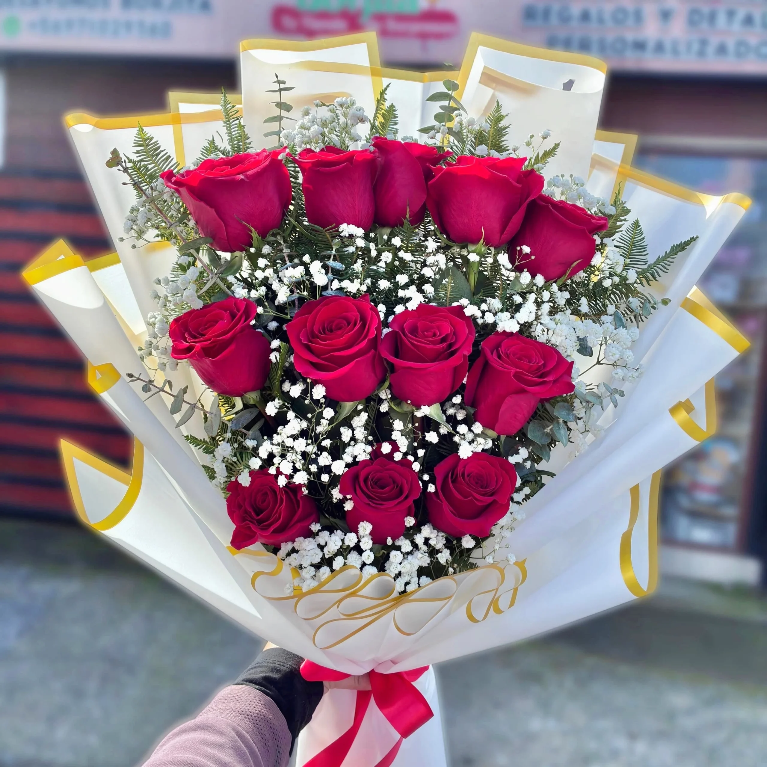 Radiant Red Roses & Baby’s Breath Bouquet