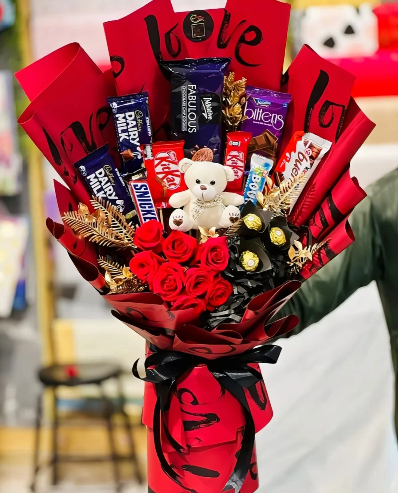 Grand Love Imported Chocolates & Teddy Bear Red Bouquet