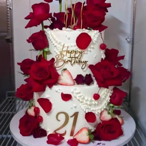 Royal Crimson Floral 2-Tier Vintage Celebration Cake (11 lbs)